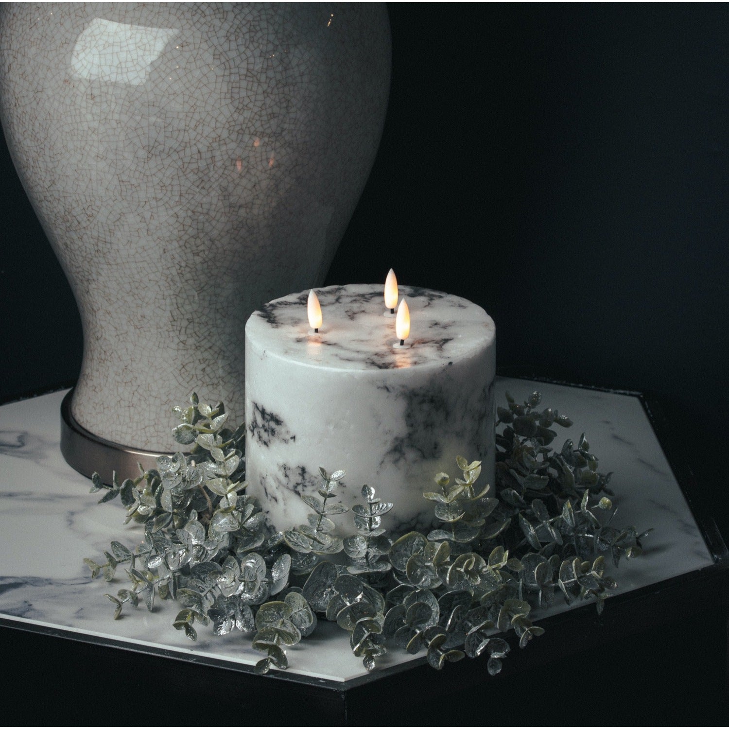 Luxe Collection Natural Glow 6x6 Marble Effect LED Candle Candle