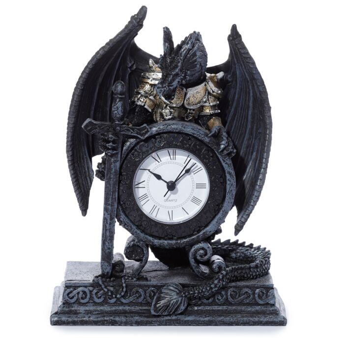 Gothic Armoured Dragon Mantle Clock Clocks