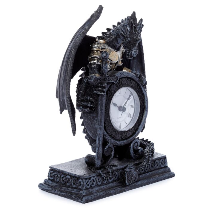 Gothic Armoured Dragon Mantle Clock Clocks