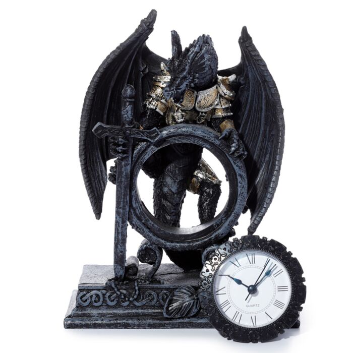 Gothic Armoured Dragon Mantle Clock Clocks