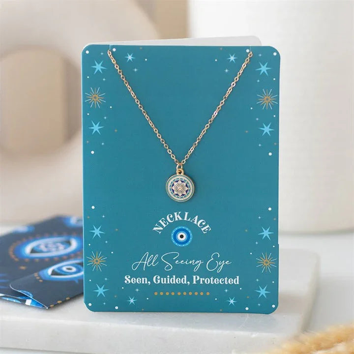All Seeing Eye Necklace on Greeting Card Necklace