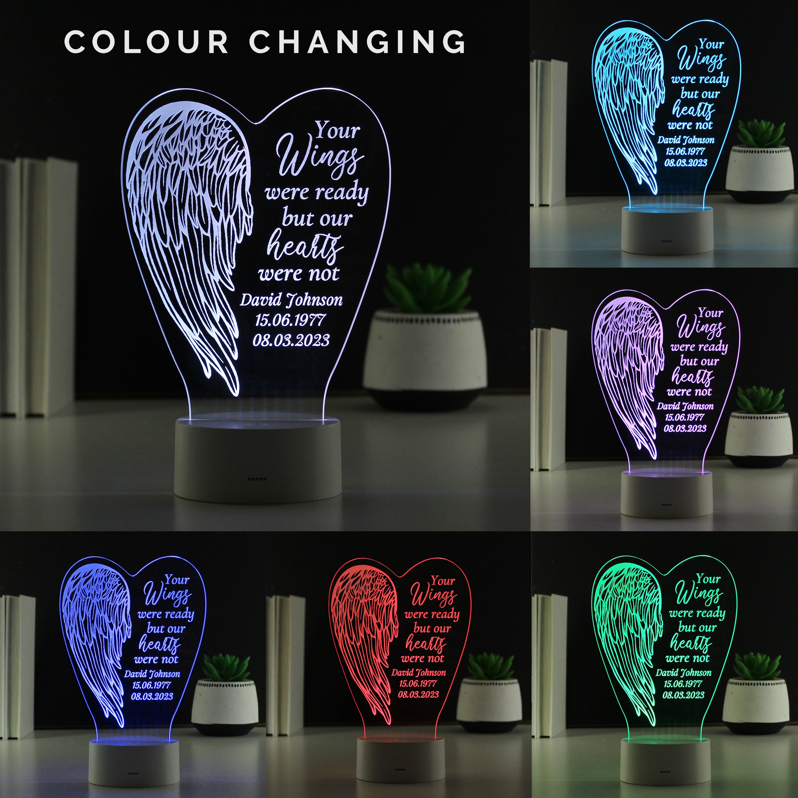Personalised Angel Wings Memorial Colour Changing LED Light Led light