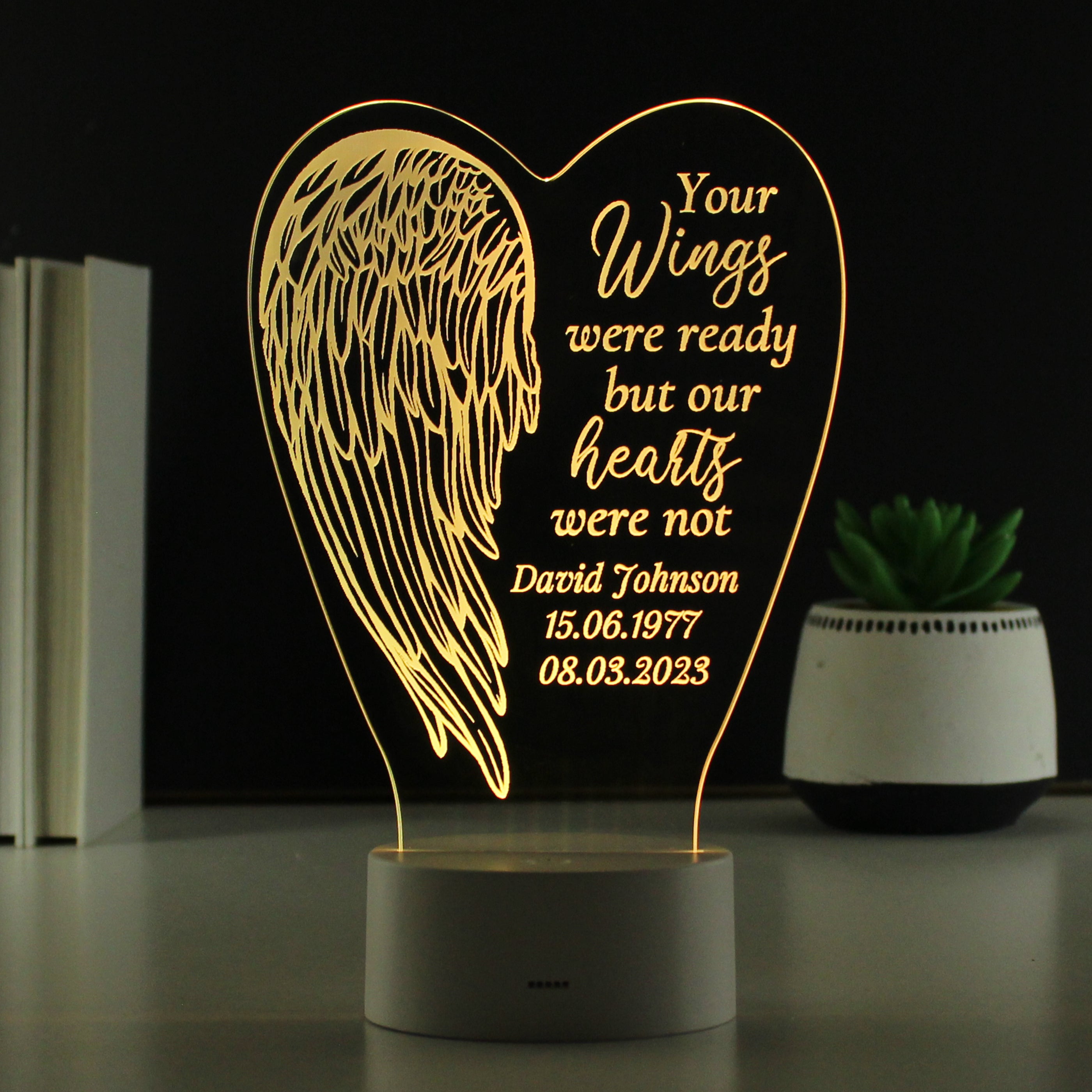 Personalised Angel Wings Memorial Colour Changing LED Light Led light