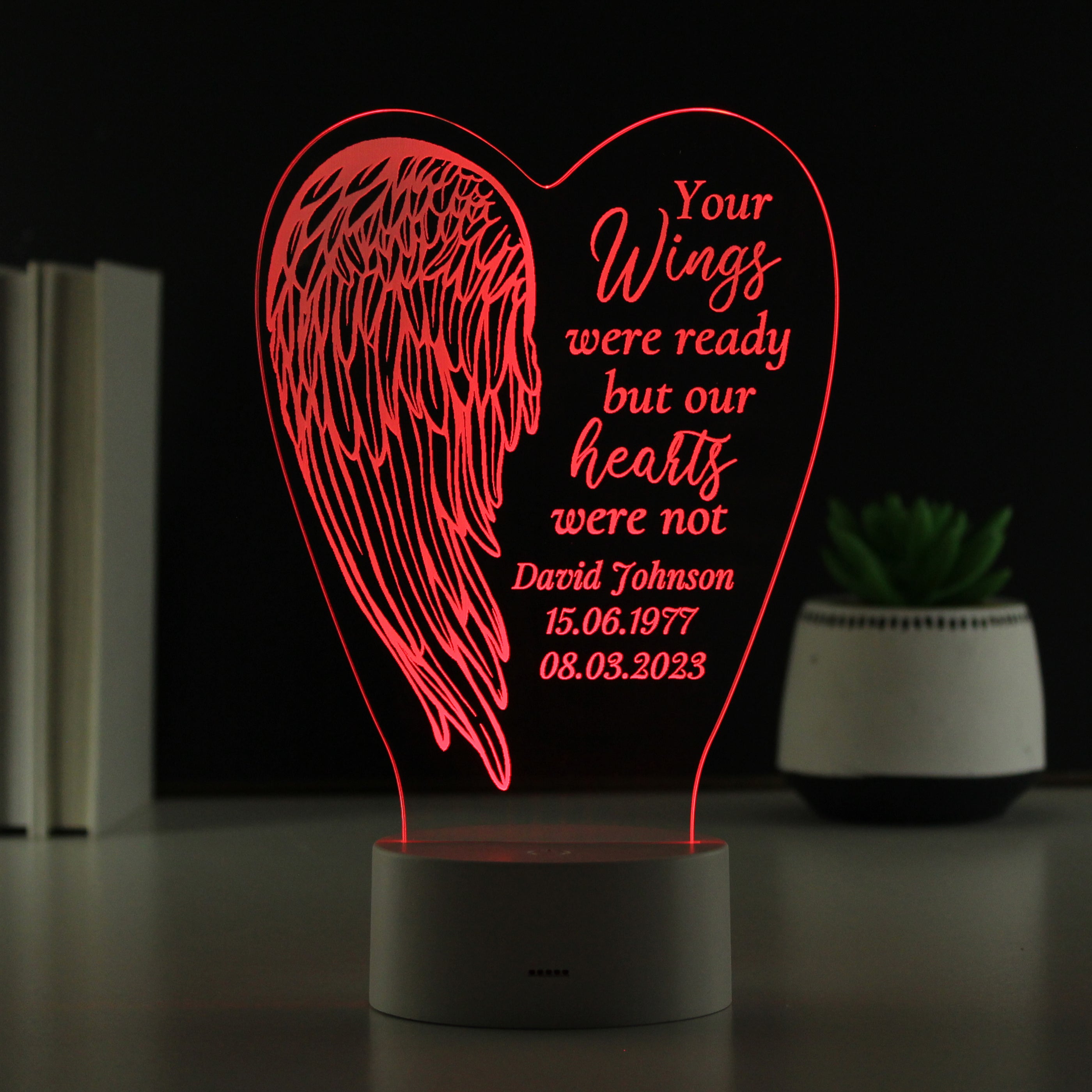 Personalised Angel Wings Memorial Colour Changing LED Light Led light