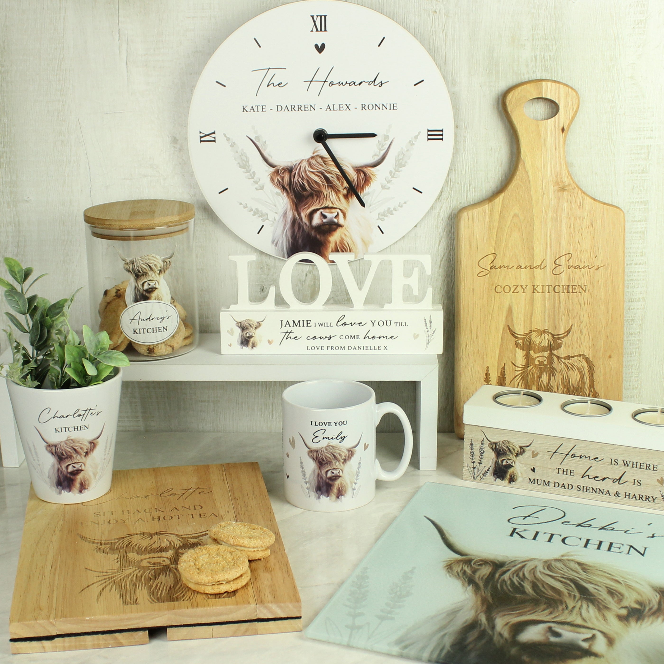 Personalised Highland Cow Wooden Tealight Holder Candle Holder
