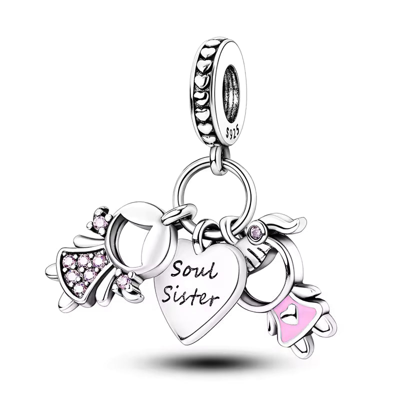 925 Sterling Silver "Soul Sister" Dangle Charm with Pink Zircon