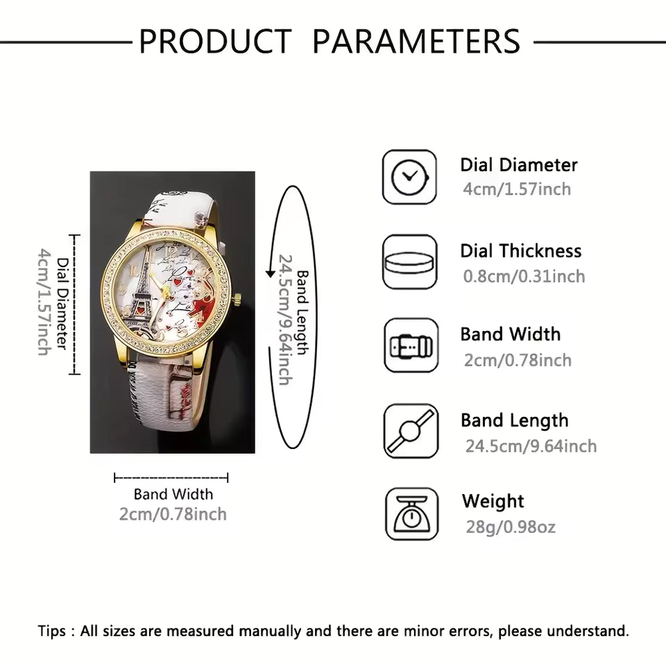 Paris Love Eiffel Tower Watch & 4 Piece Bracelet Gift Set