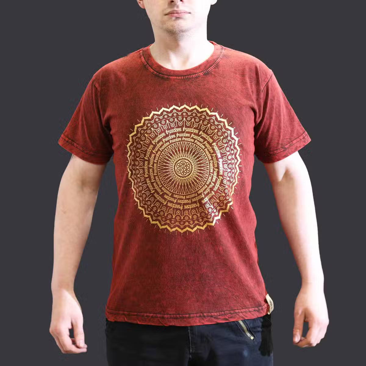 Small Stone Washed T.shirt Hamsa Blue Maroon Clothing