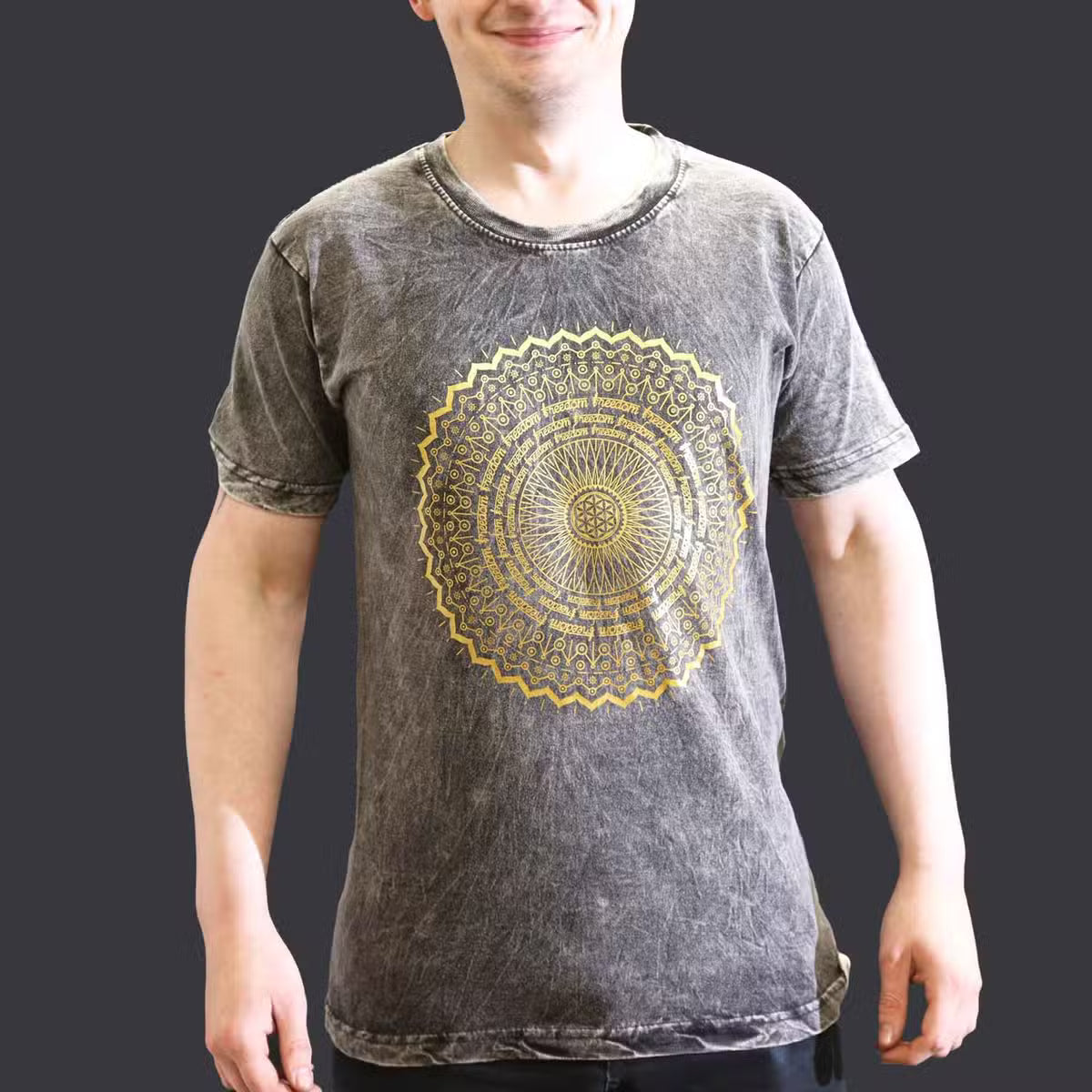 Small Stone Washed T.shirt Hamsa Blue Dark Grey Clothing