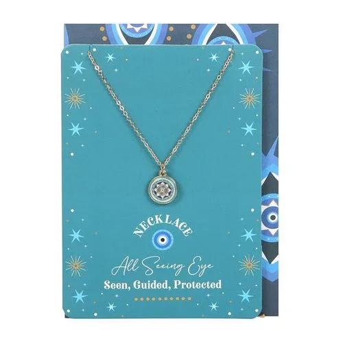 All Seeing Eye Necklace on Greeting Card Necklace