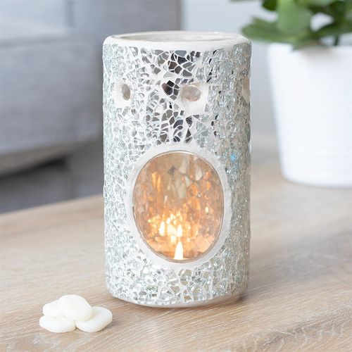 Silver or Gold Pillar Crackle Glass Oil Burner and Wax Warmer Silver Oil Burner