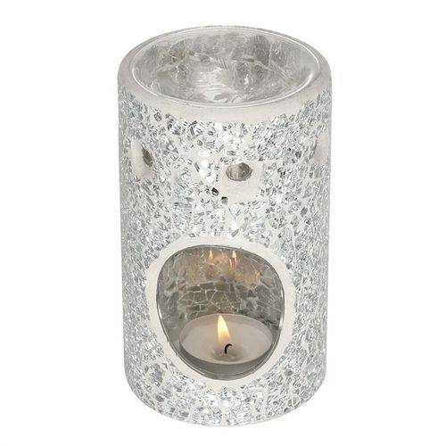Silver or Gold Pillar Crackle Glass Oil Burner and Wax Warmer Oil Burner