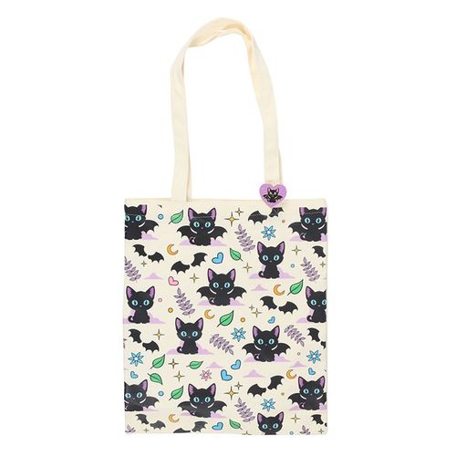 Cute and Creepy Cat Print Polycotton Tote Bag with Enamel Pin Bag
