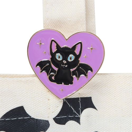 Cute and Creepy Cat Print Polycotton Tote Bag with Enamel Pin Bag