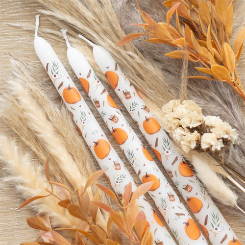 Set of 3 Pumpkin Taper Candles Candles