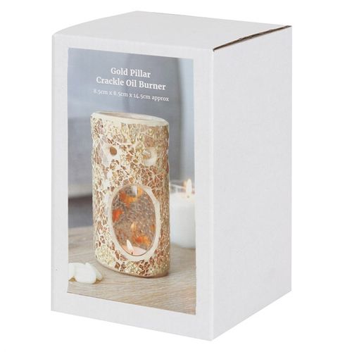 Silver or Gold Pillar Crackle Glass Oil Burner and Wax Warmer Oil Burner