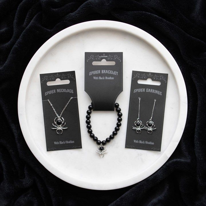 Black Obsidian Spider Threader Earrings Jewellery