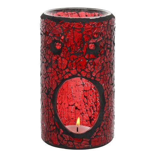 Red Pillar Crackle Glass Oil Burner and Wax Warmer Oil Burner