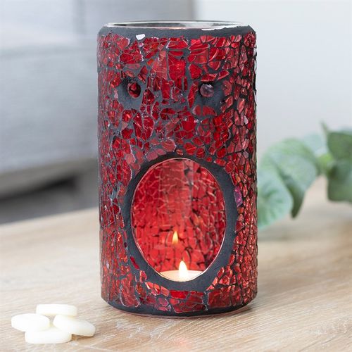 Red Pillar Crackle Glass Oil Burner and Wax Warmer Oil Burner