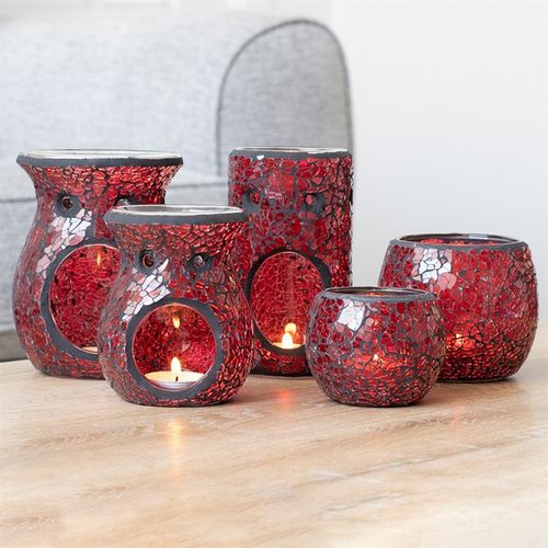 Red Pillar Crackle Glass Oil Burner and Wax Warmer Oil Burner