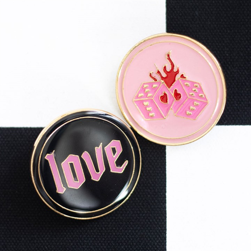 Flaming Dice and Love Pin Badge Set Badge