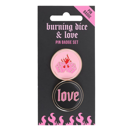 Flaming Dice and Love Pin Badge Set Badge