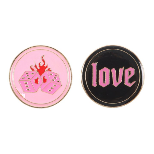 Flaming Dice and Love Pin Badge Set Badge