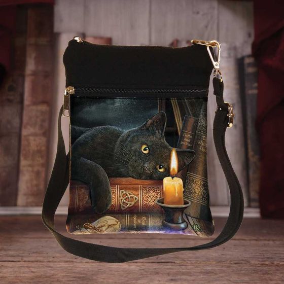 Small The Witching Hour Fantasy Witch Cat Shoulder Bag by Lisa Parker