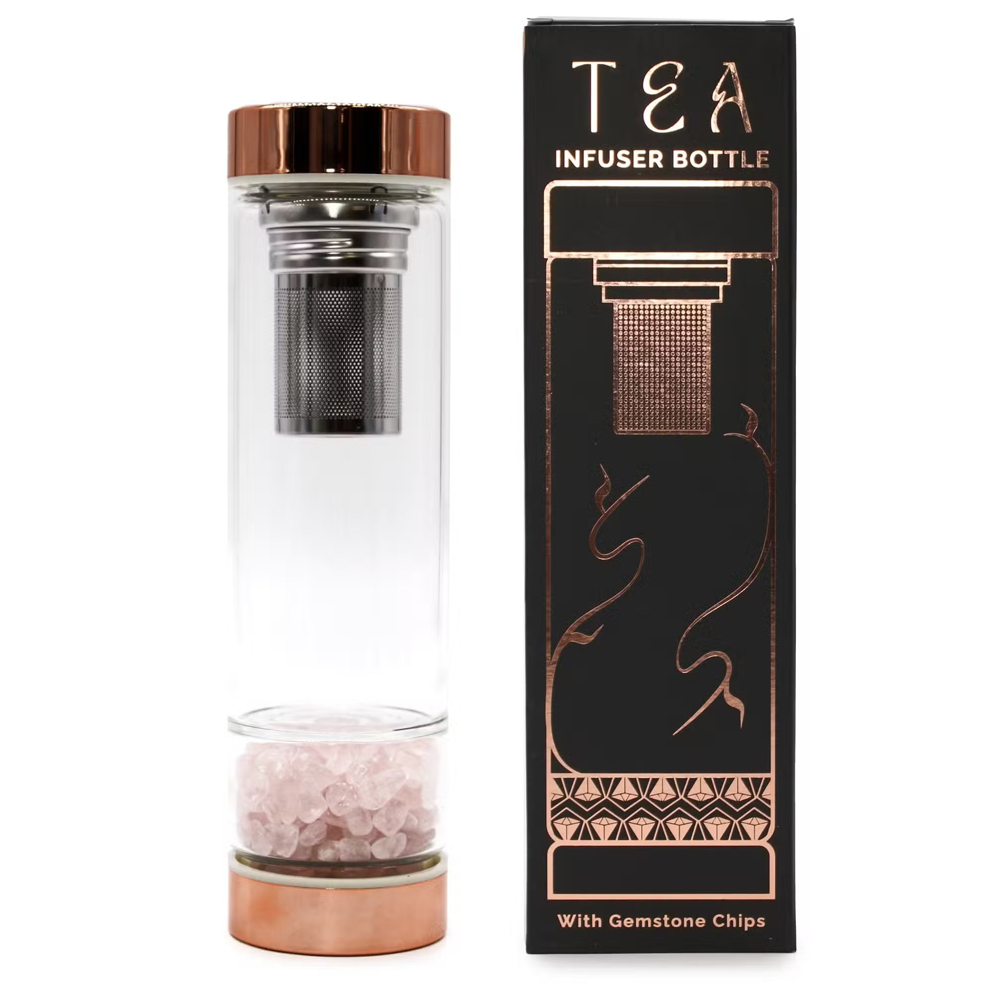 Crystal Glass Tea Infuser Bottle - Rose Gold - various