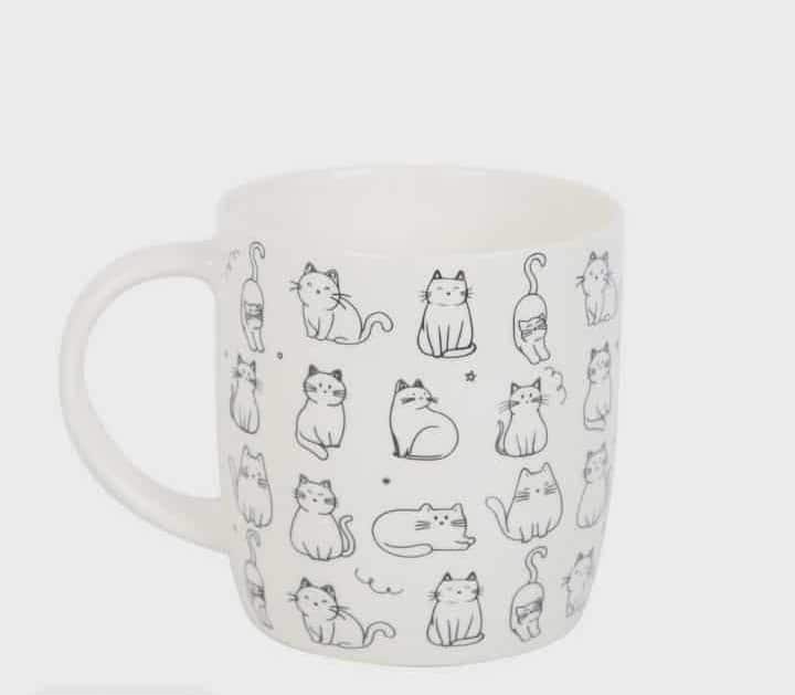 White Happy Cat Print Mug