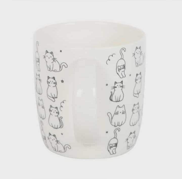 White Happy Cat Print Mug