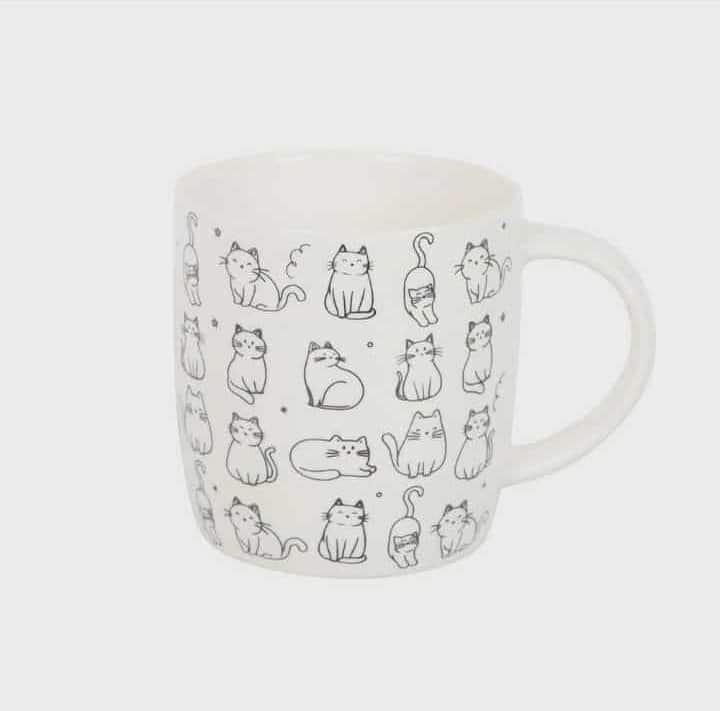 White Happy Cat Print Mug