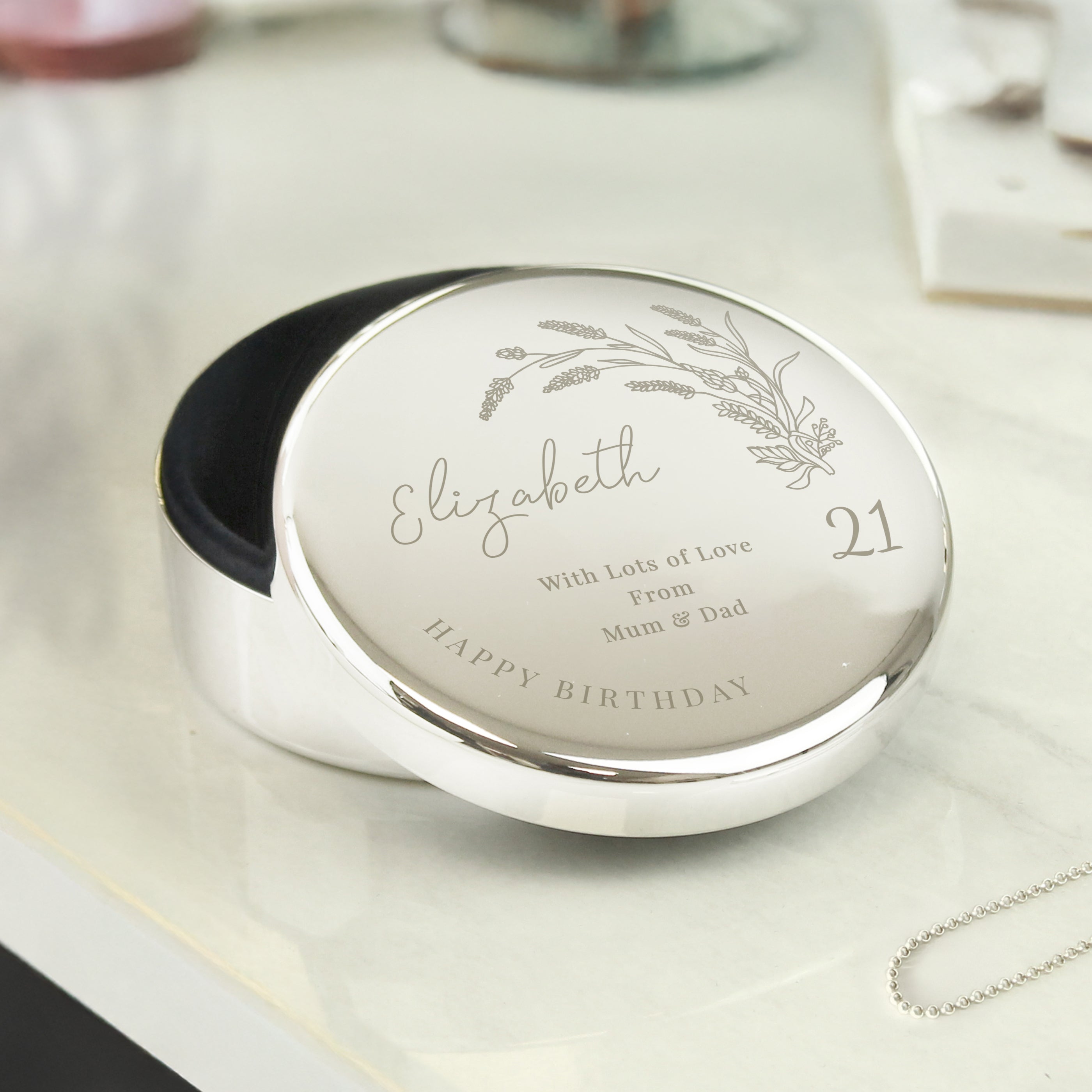 Personalised Birthday Round Trinket Box Trinket box