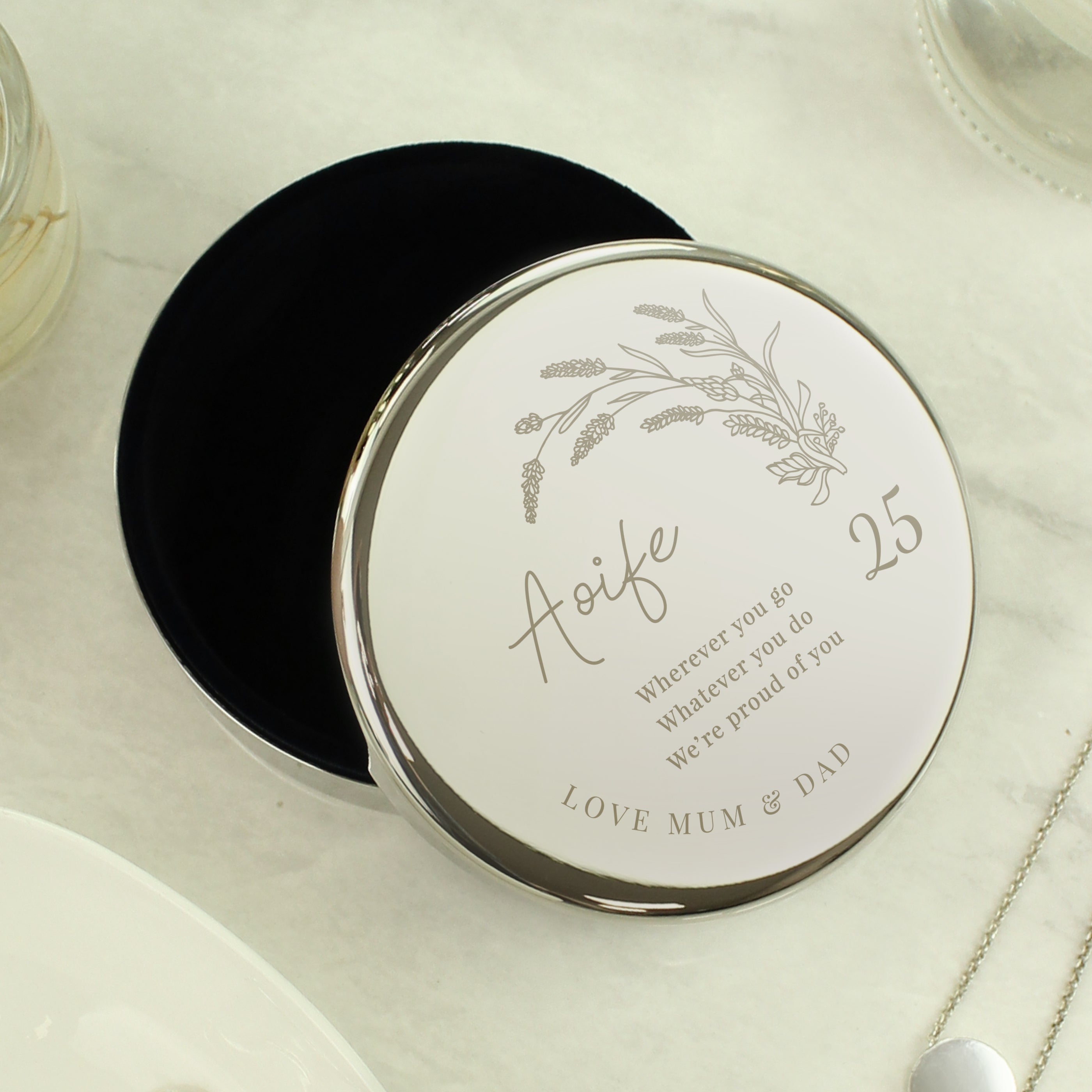 Personalised Birthday Round Trinket Box Trinket box