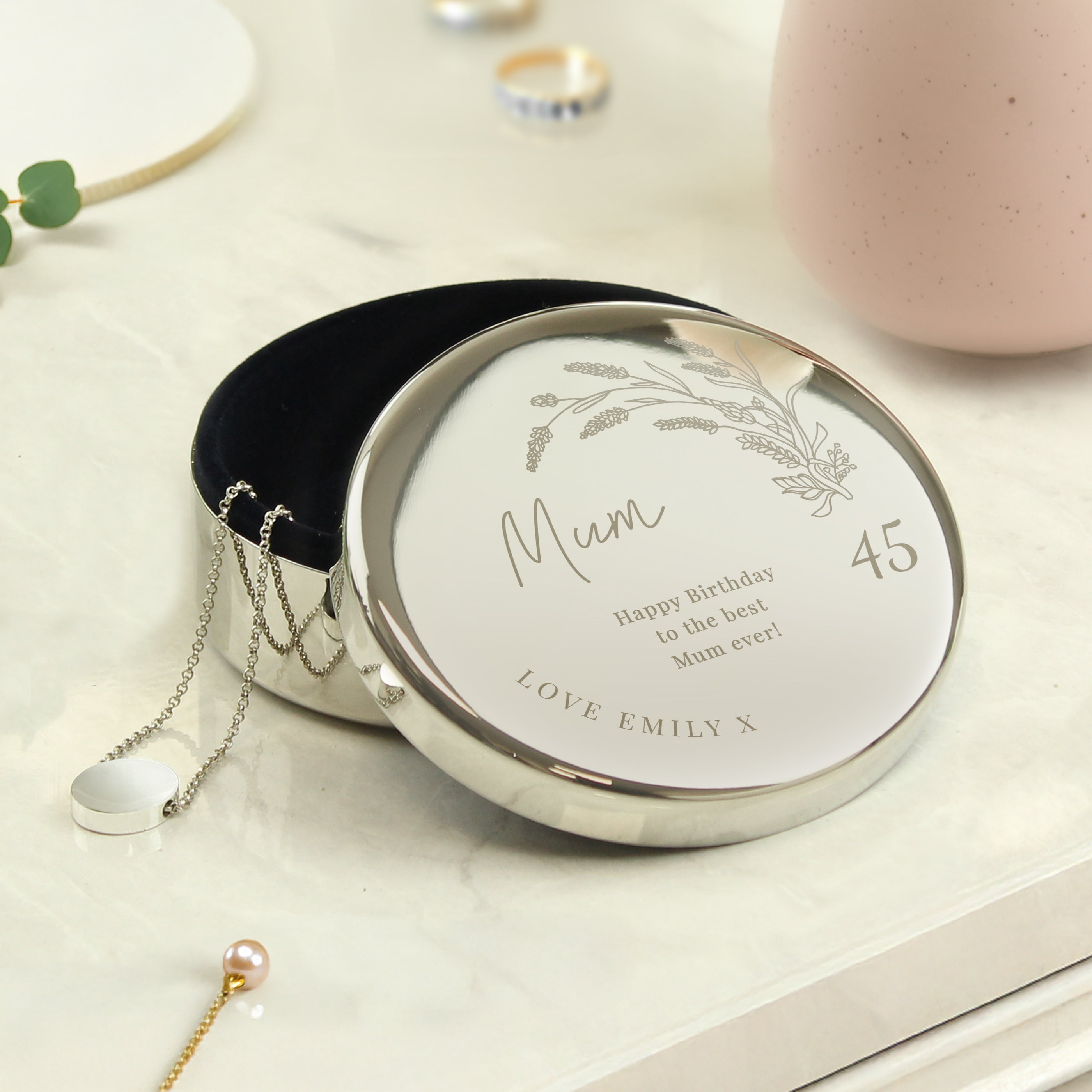 Personalised Birthday Round Trinket Box Trinket box