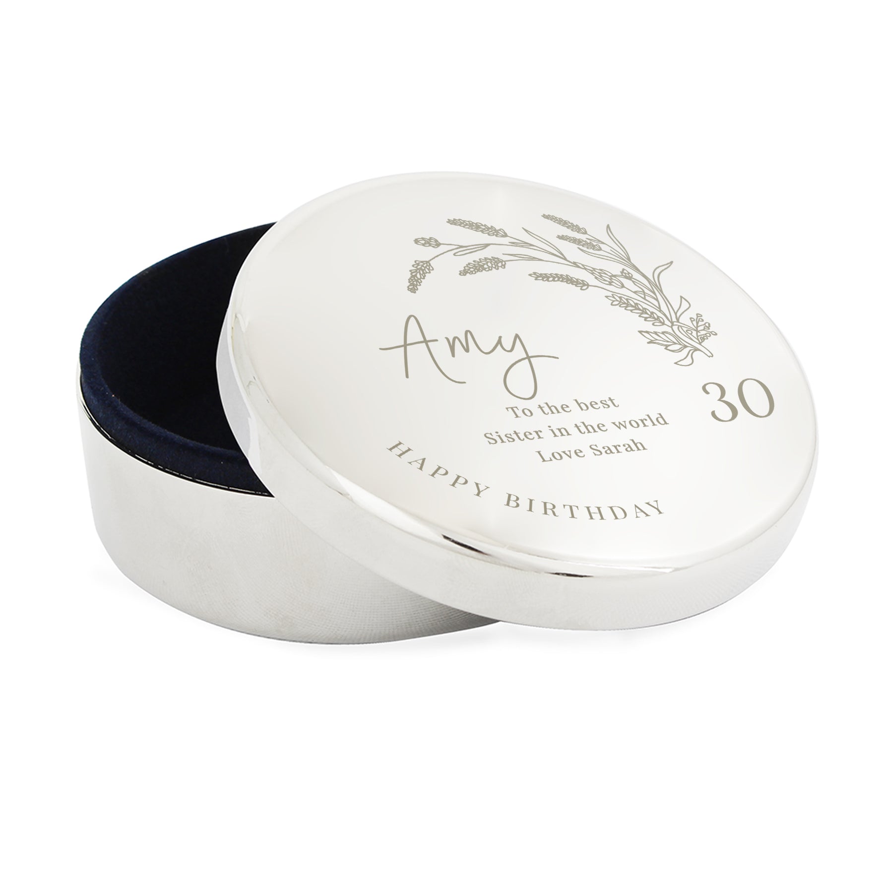 Personalised Birthday Round Trinket Box Trinket box