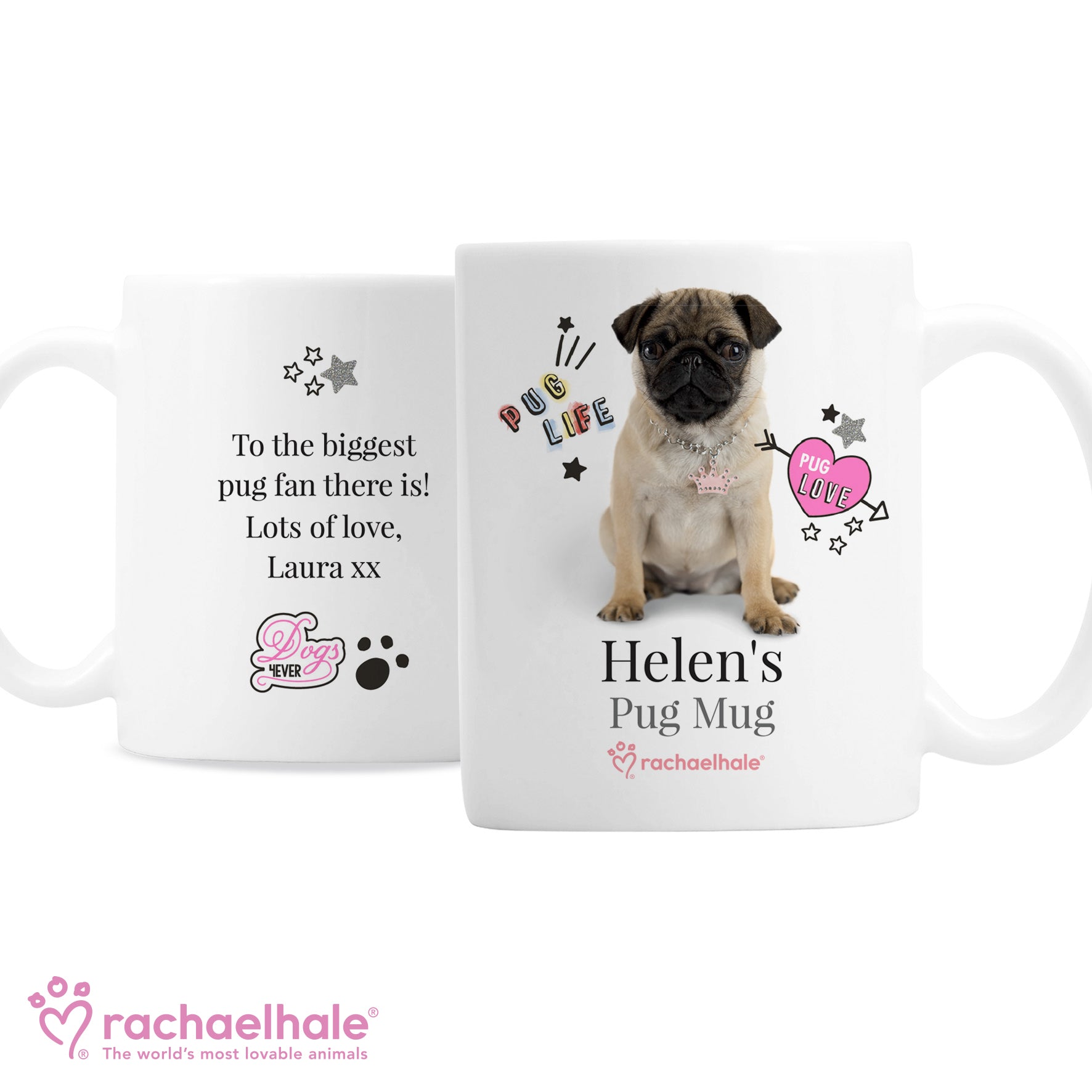 Personalised Rachael Hale Doodle Pug Mug Mug
