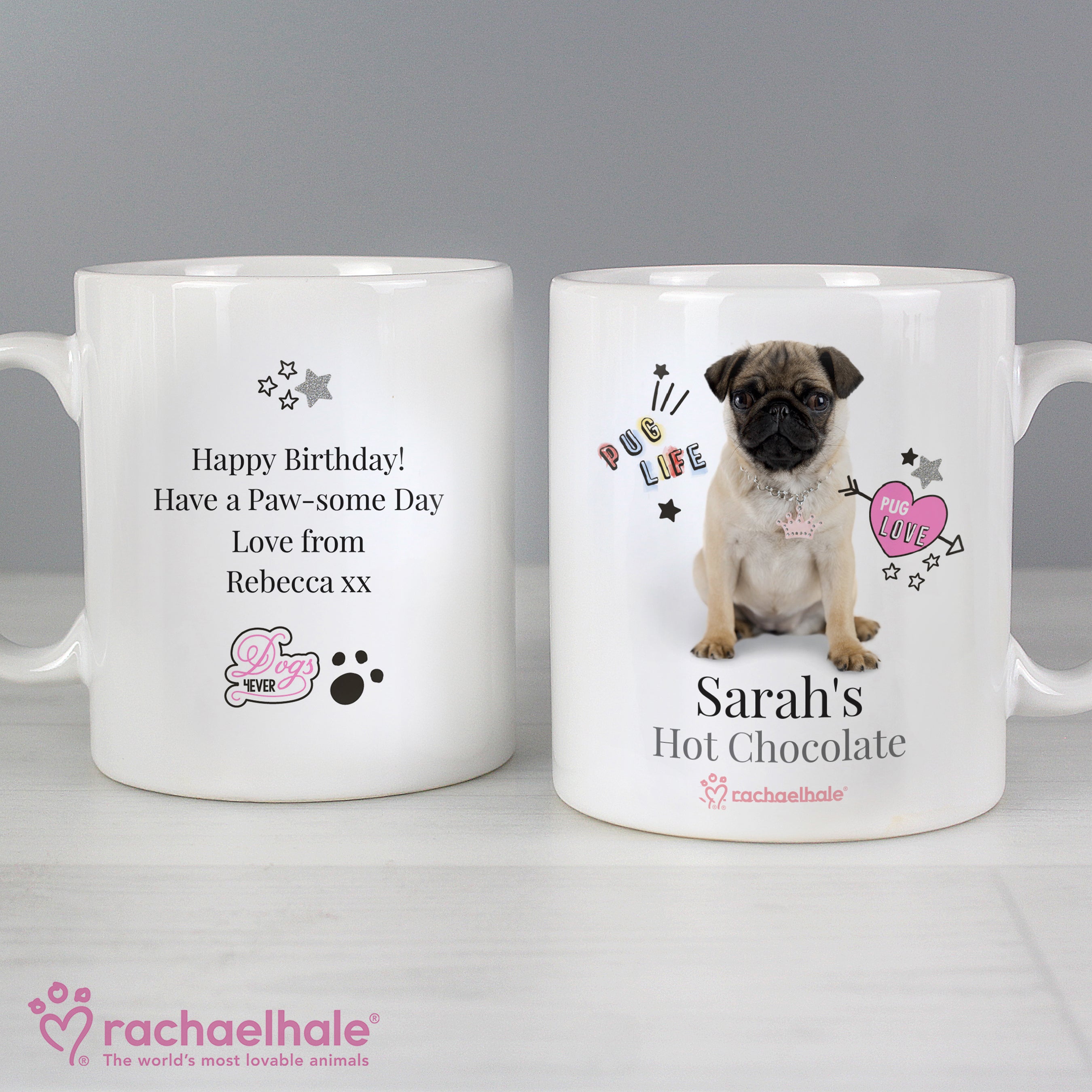 Personalised Rachael Hale Doodle Pug Mug Mug