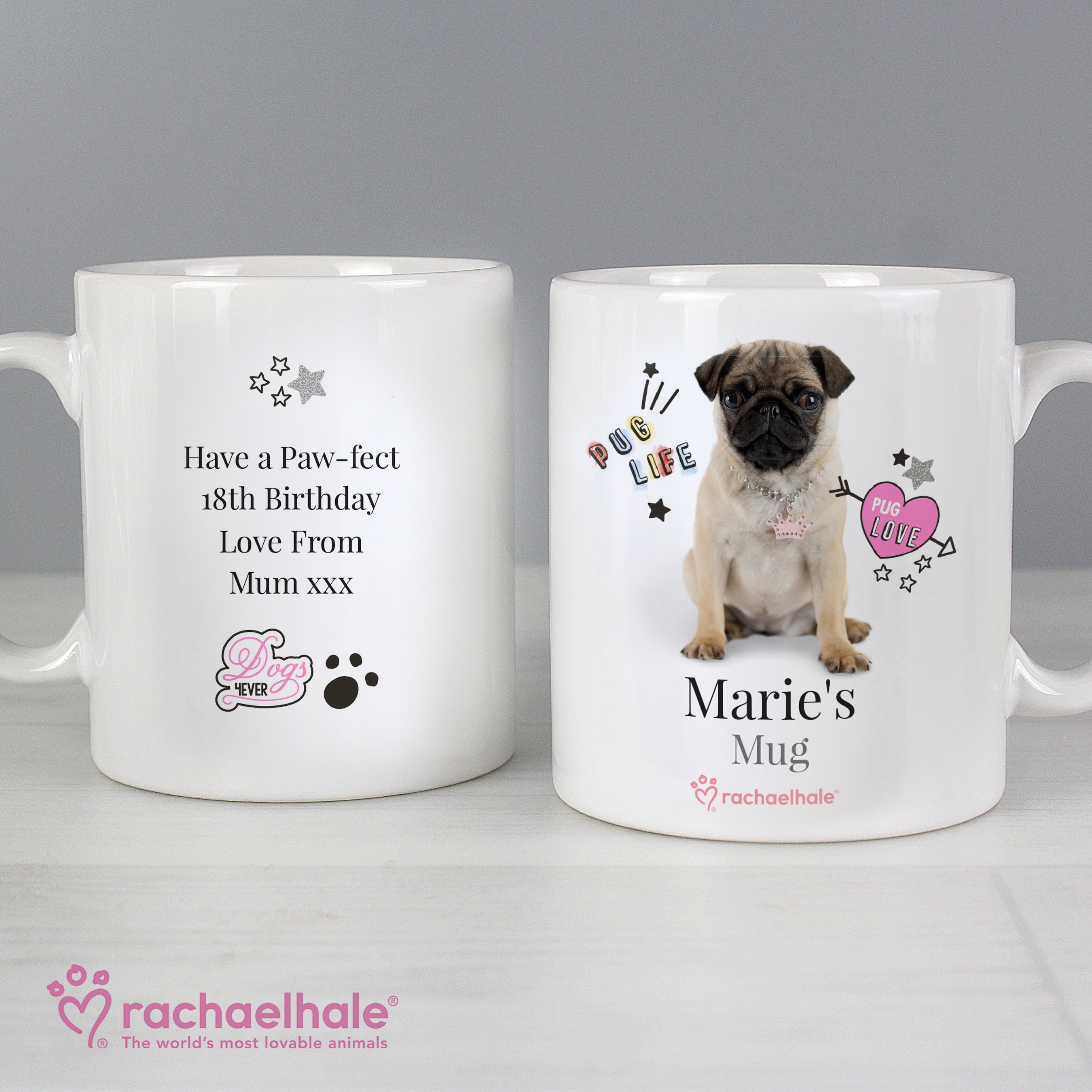 Personalised Rachael Hale Doodle Pug Mug Mug