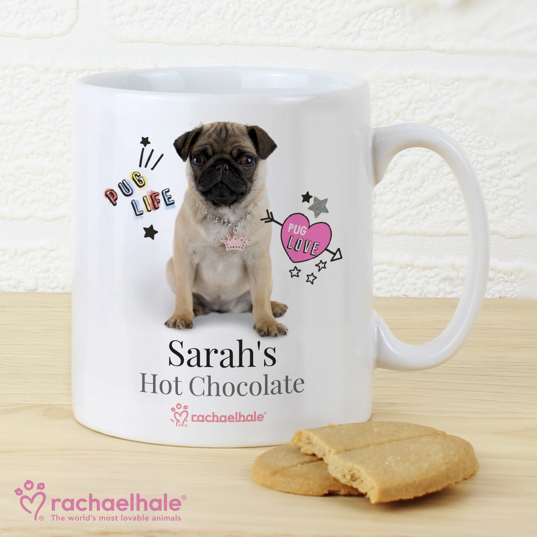 Personalised Rachael Hale Doodle Pug Mug Mug