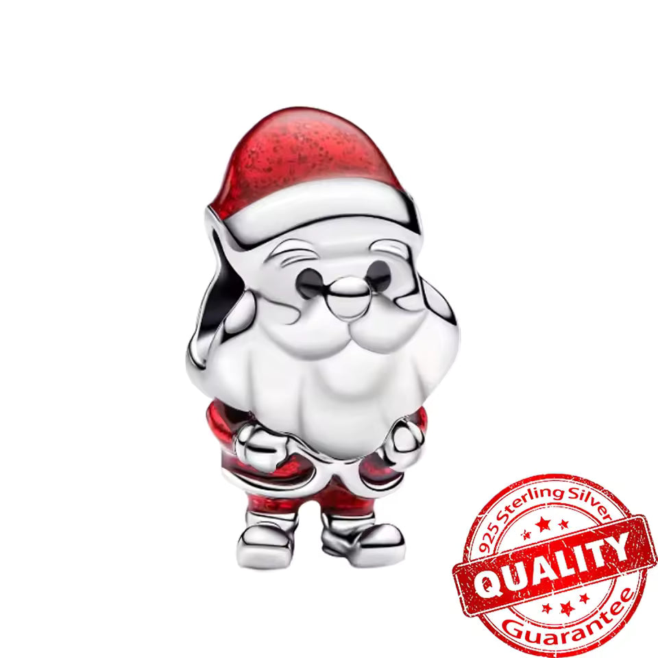 Jolly Santa Claus Bead Charm - 925 Sterling Silver & Enamel