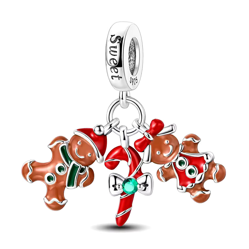 S925 Sterling Silver Gingerbread Christmas Dangle Charm