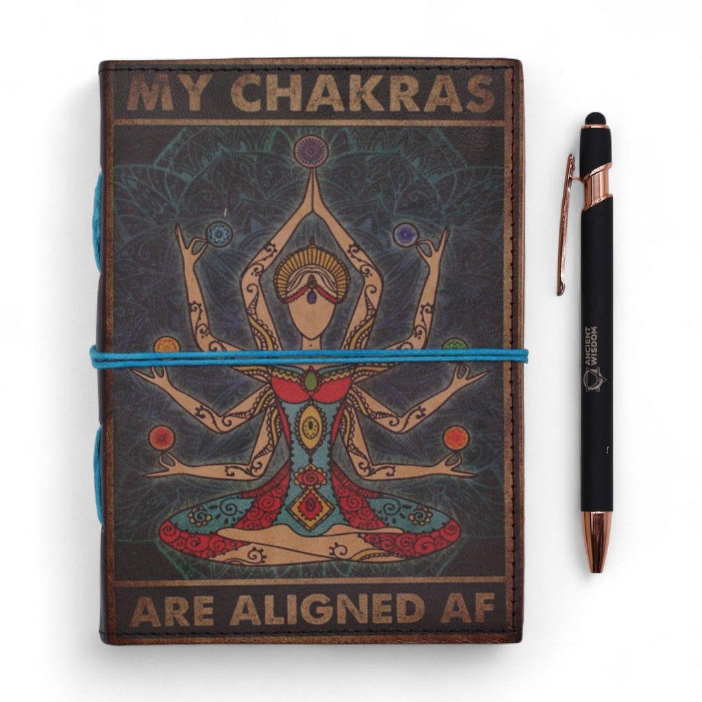 Leather Printed Notebook – My Chakras Are Aligned AF - 17.8×12.7 cm