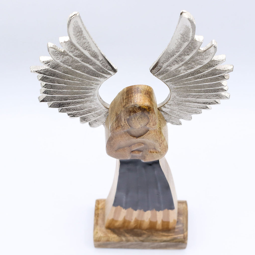 Large Mango Wood Gardian Angel Metal Wings & Enamel Detail