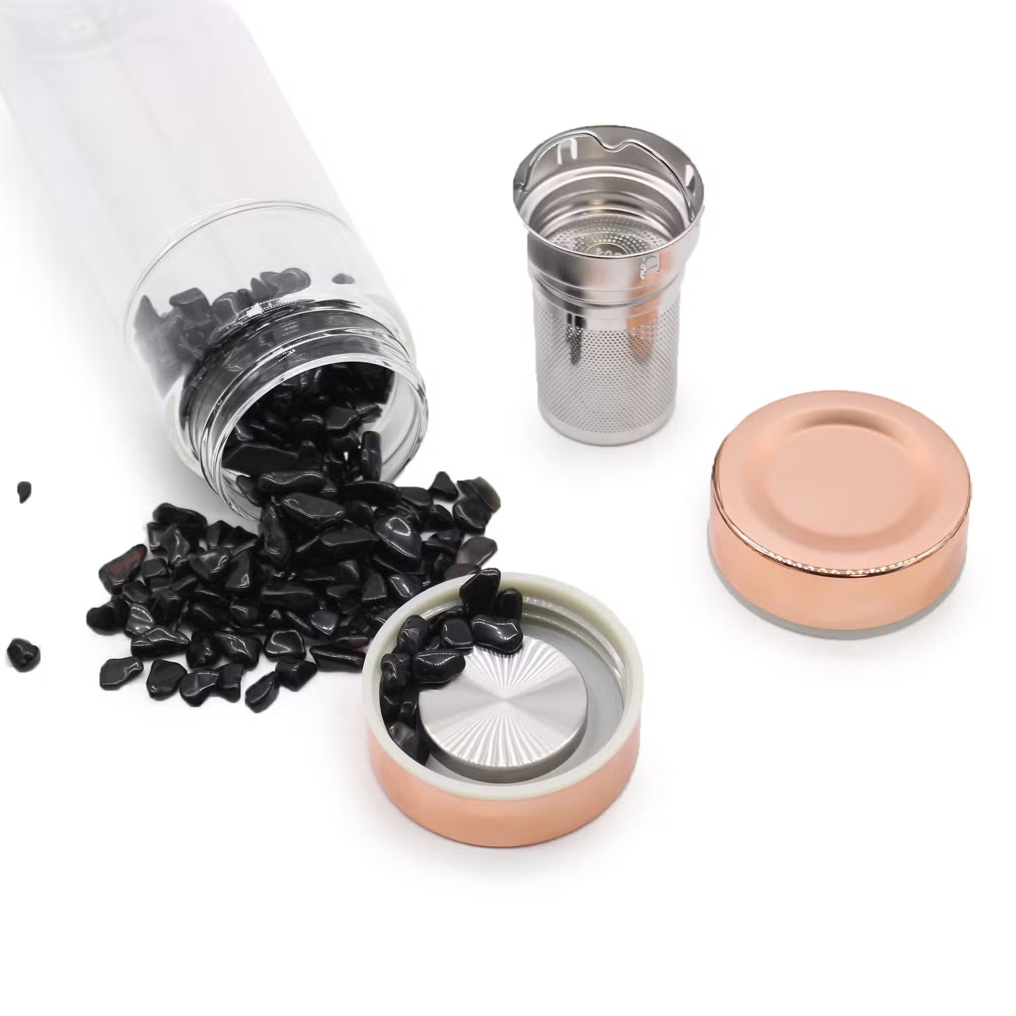 Crystal Glass Tea Infuser Bottle - Rose Gold - various